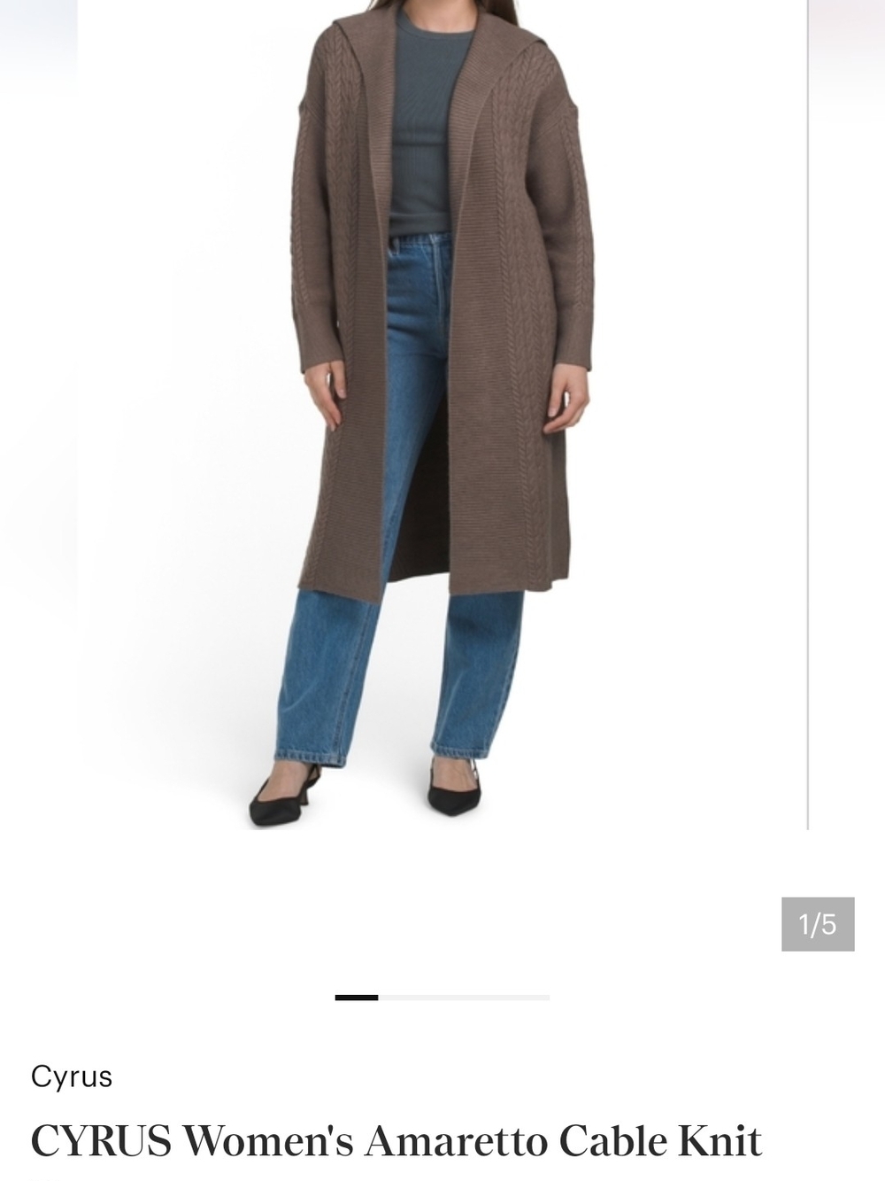 CYRUS NYC, Amaretto Cable Knit Long Duster/Cardigan - Amaretto Brown